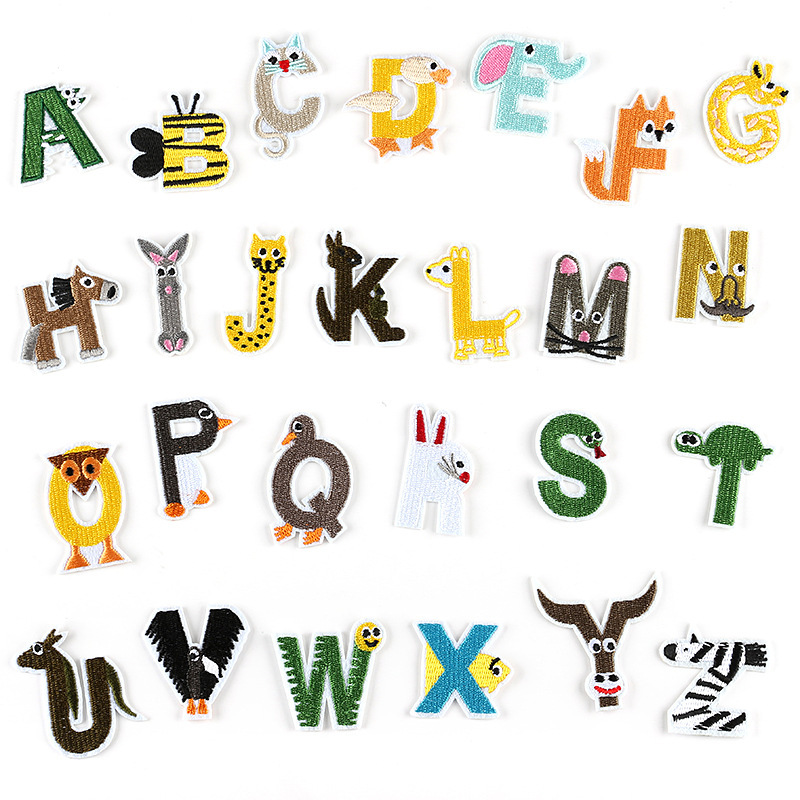 embroidery stickers 26 English letters adhesive Patches stickers cartoon animal clothing Accessories iron on patches