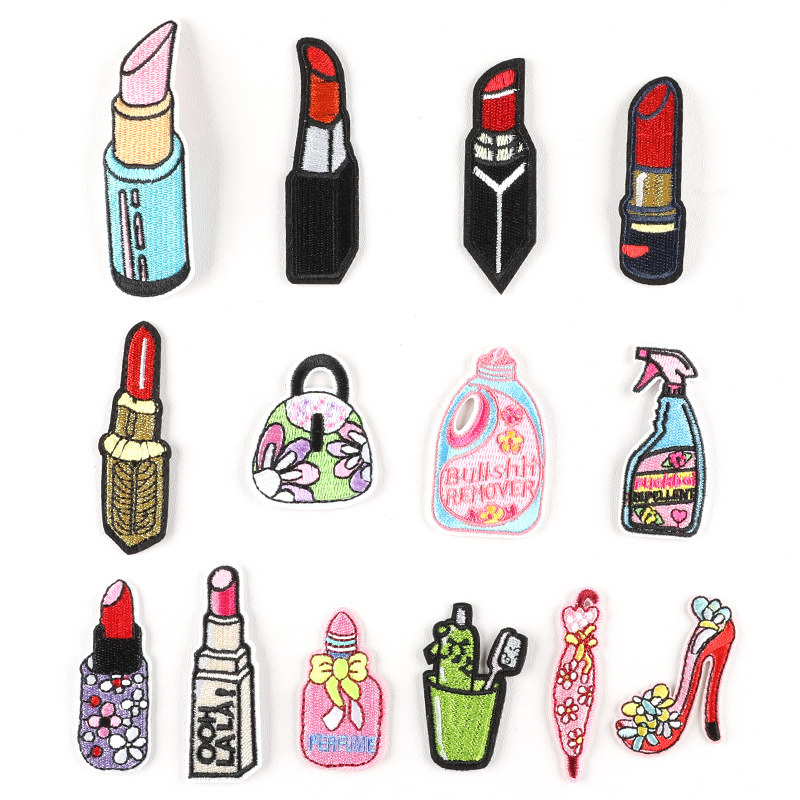 Embroidery sticker badge Patches sticker lipstick bag clothing accessories embroidery label cloth label embroidery accessories cloth sticker