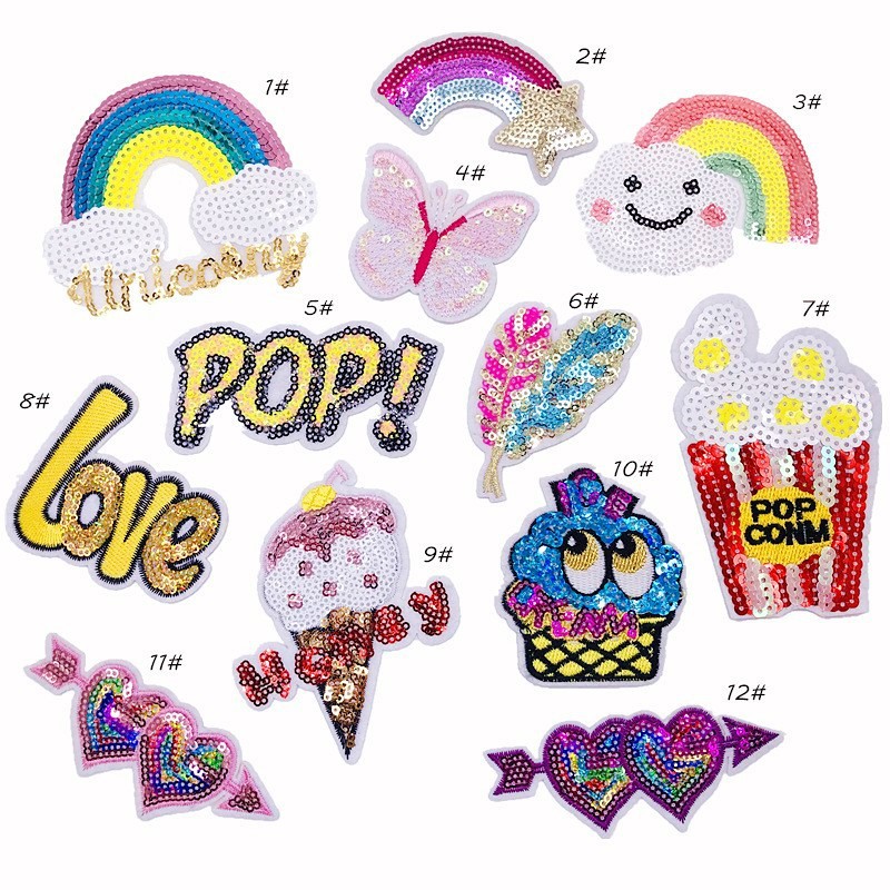 Patches cloth sticker ice cream rainpopcorn beads embroidery clothing accessories cloth sticker