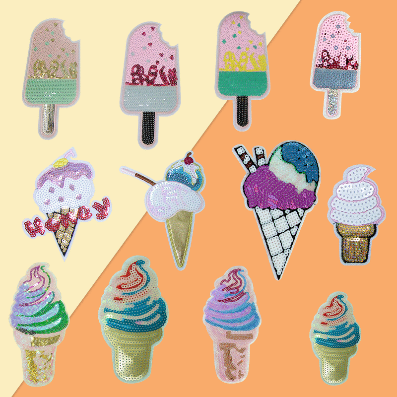 cartoon cute ice cream ice cream sequin cloth sticker clothes hole Patches sticker bag decorative sticker