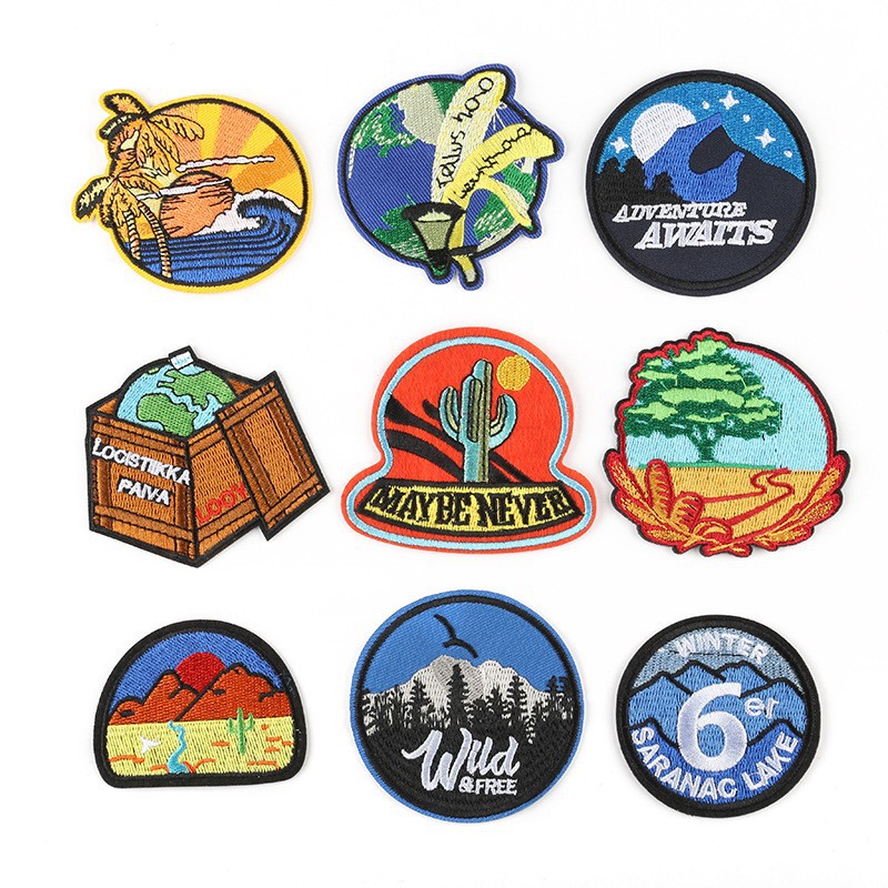 Embroidery Outdoor Scenic Round Cloth Badge Embroidery Cloth Sticker Clothing Accessories Patches Cloth Sticker