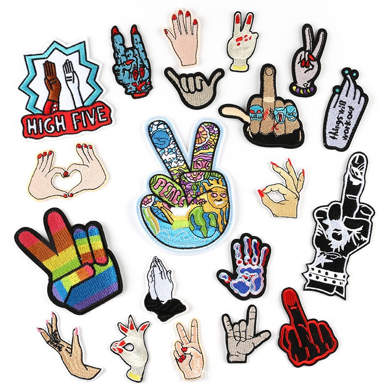Embroidery sticker finger shape embroidery clothing accessories jewelry Patches cloth label embroidery badge cloth sticker