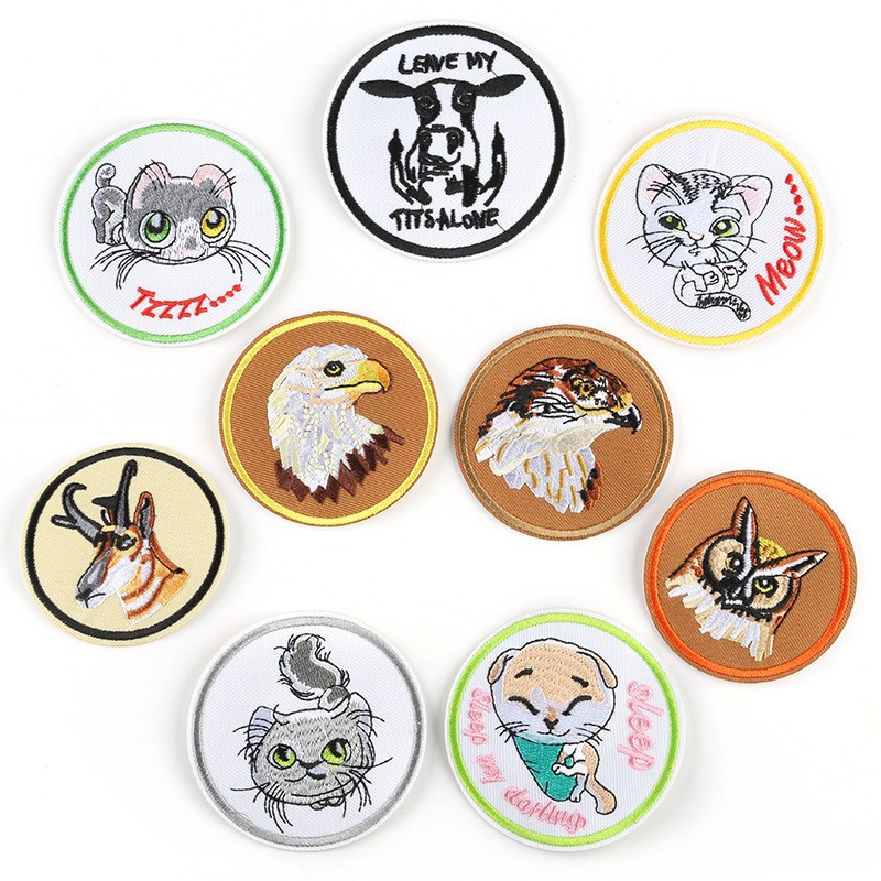 Embroidery cloth sticker round Patches sticker cartoon animal cat dog clothing accessories luggage accessories embroidery accessories sticker label