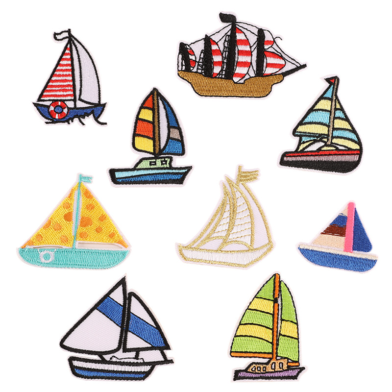 Embroidery Label Clothes and Hats Accessories Cartoon Boat Sailing Embroidery Sticker Badge Hand Account DIY Patches  Cloth Sticker