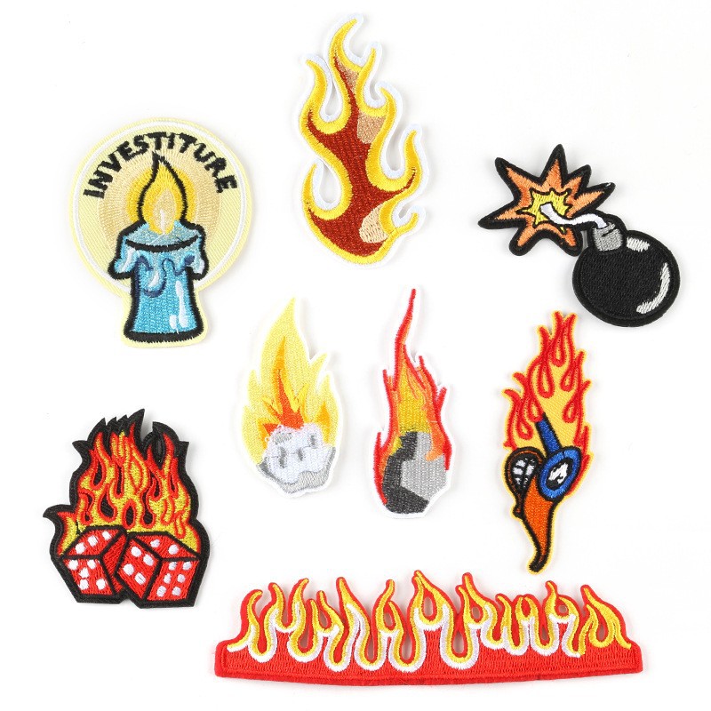 Clothing accessories shoes hats bags and accessories DIY Patches stickers candles flames bombs, iron on patches embroidery stickers