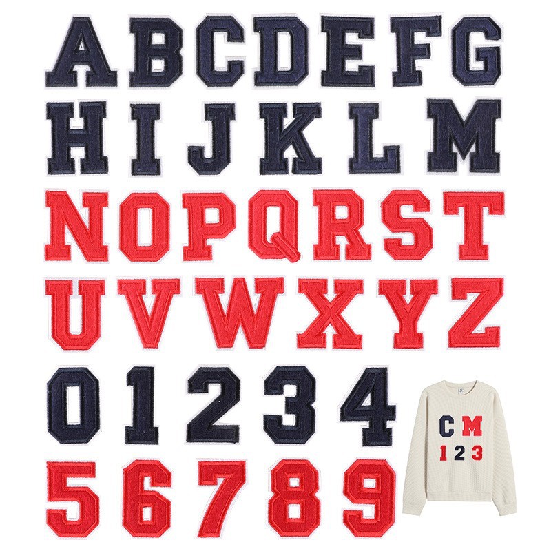 embroidery label English letter Patches sticker School number Clothing accessories number Embroidery sticker Cloth sticker