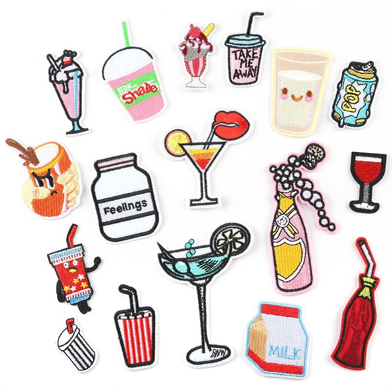 Embroidery stickers food beverages drinks patches clothing accessories luggage accessories embroidery badges, iron on patches