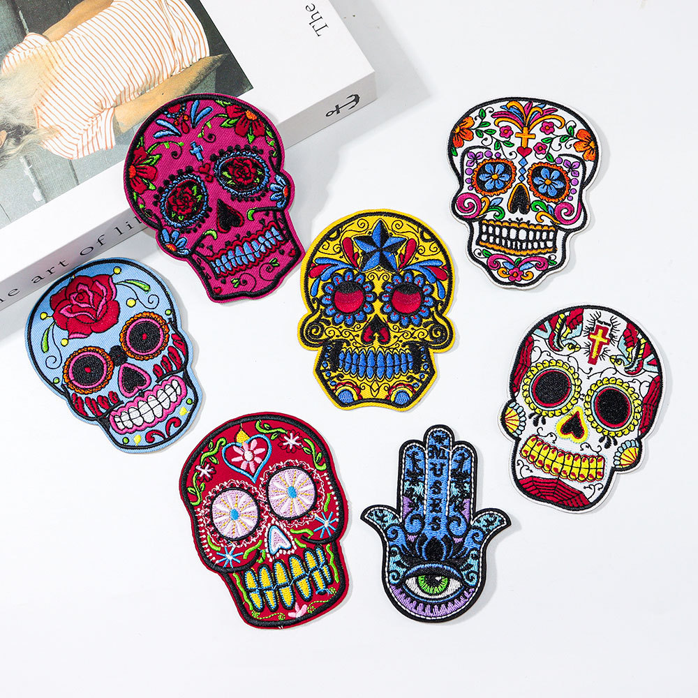 Skull cloth sticker cloth embroidery clothing accessories Patches sticker sticker large area embroidery sticker Patches sticker