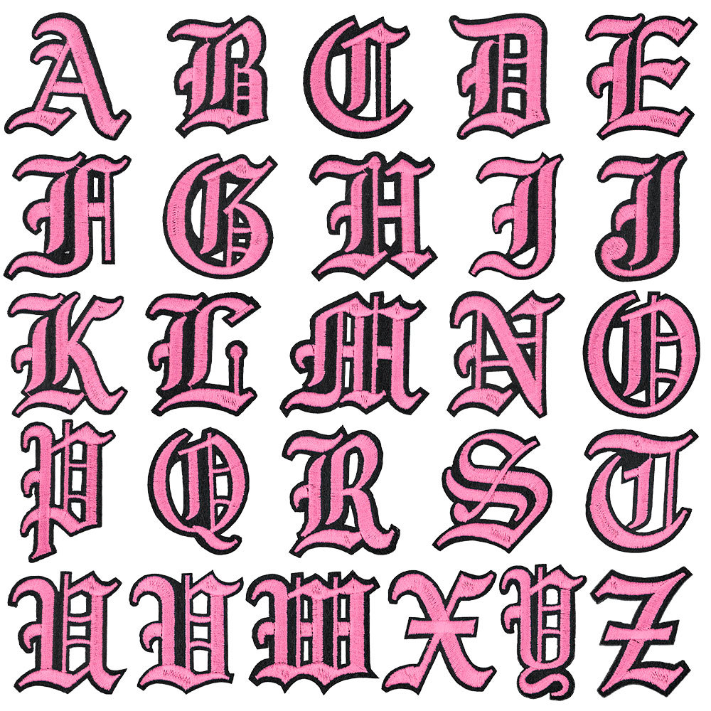 pink English letter embroidery stickers number patches clothing DIY accessories embroidery iron on patches