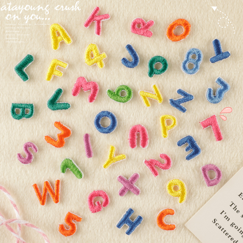 26 English letters embroidery iron on patches large embroidery stickers 0-10 number cloth shoes and hats patches stickers no seams