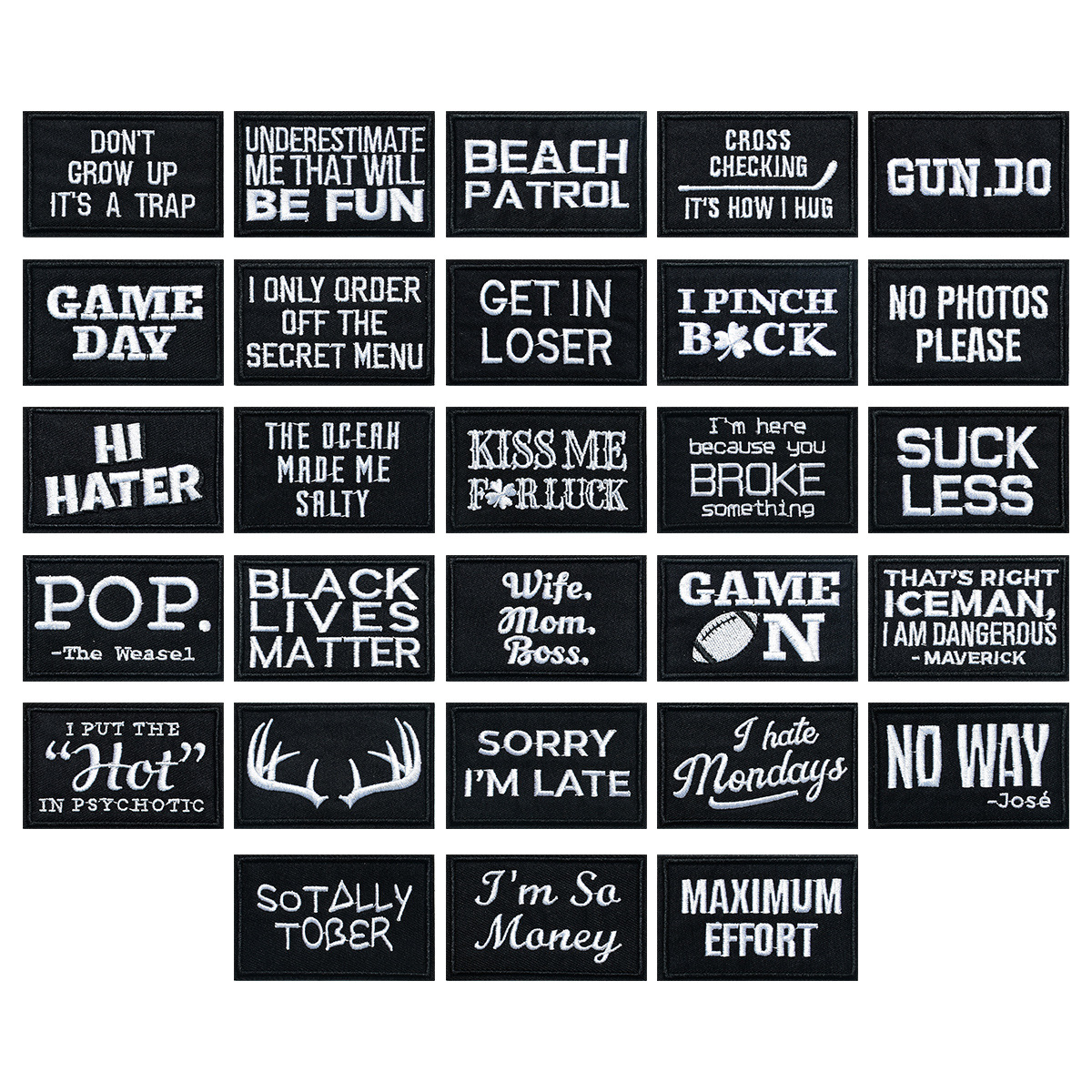 badge patch patch cloth sticker black and white English cloth sticker English letter rectangle