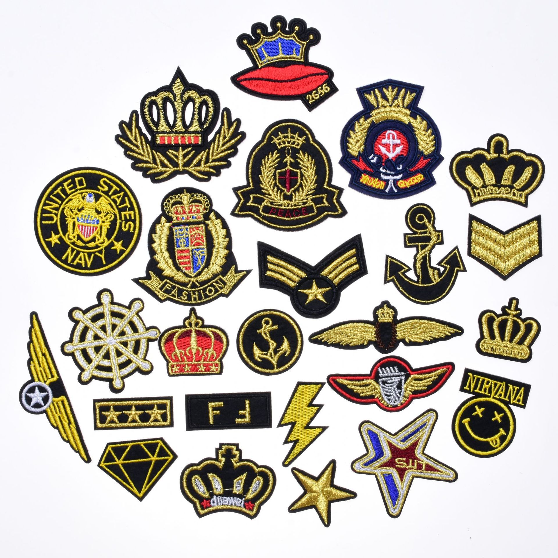 gold thread self-adhesive badge cloth sticker clothes patch sticker down modified jeans patch hole backpack decoration