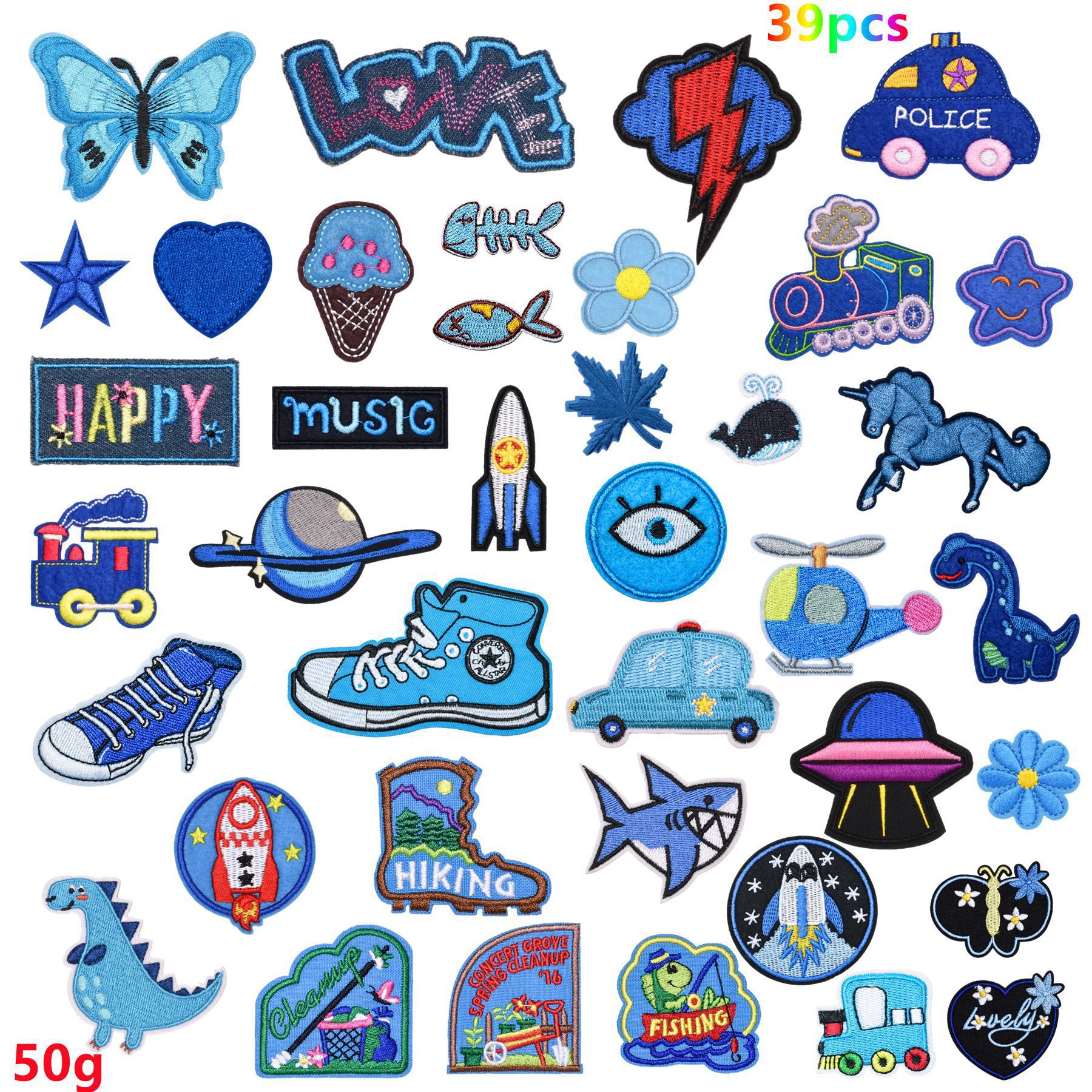 Blue children's clothes patch patch patch applique ironing patch pants hole repair