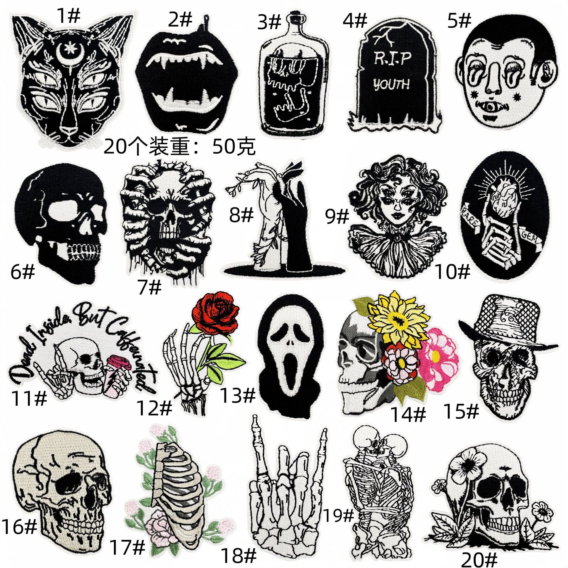 Funny Skull Cloth Sticker Badge Hot Melt Adhesive Ironing Black Series Electric Discount
