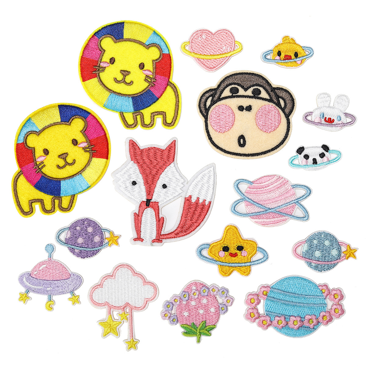 embroidery cute little lion cloth sticker planet strawberry fox clothing hole sticker clothes bag decoration decal