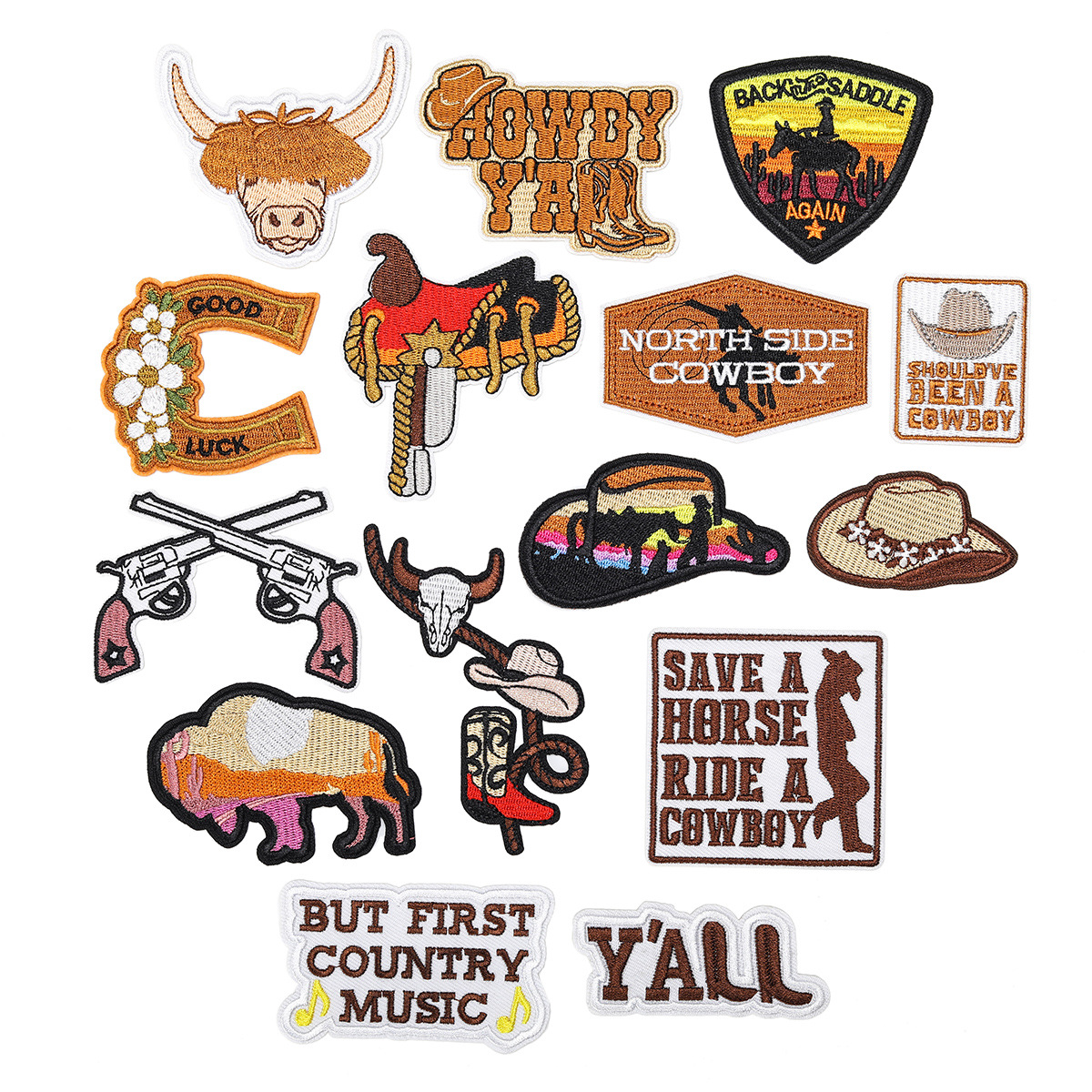 embroidery western denim badge cloth sticker wreath cow head color hat sticker letter patch sticker