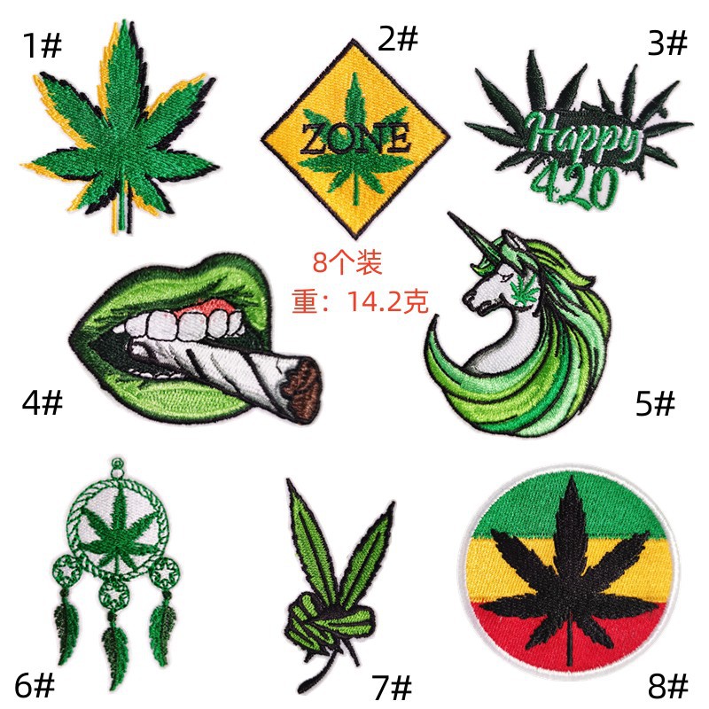 Green leaf cloth sticker cartoon cute lips unicorn wind chimes cloth sticker to picture design chapter