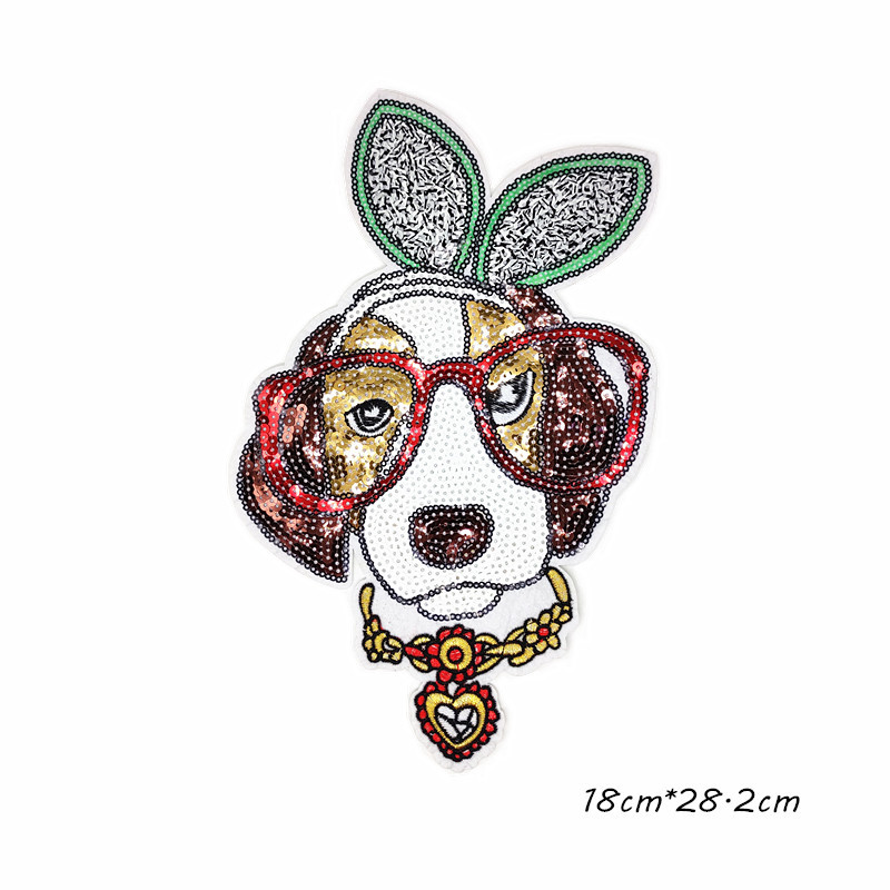 PET bead cloth sticker cartoon animal dog, popcorn clothing accessories oversized patch sequins