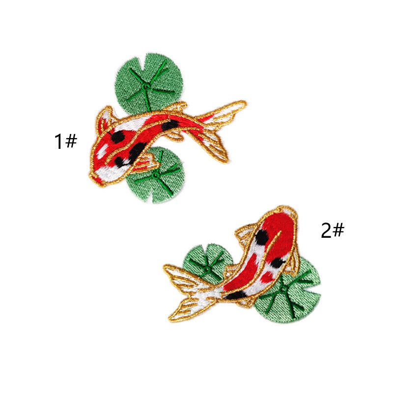 red koi embroidered cloth sticker small fish patch sticker clothes pants gold silk label cartoon chapter cloth sticker