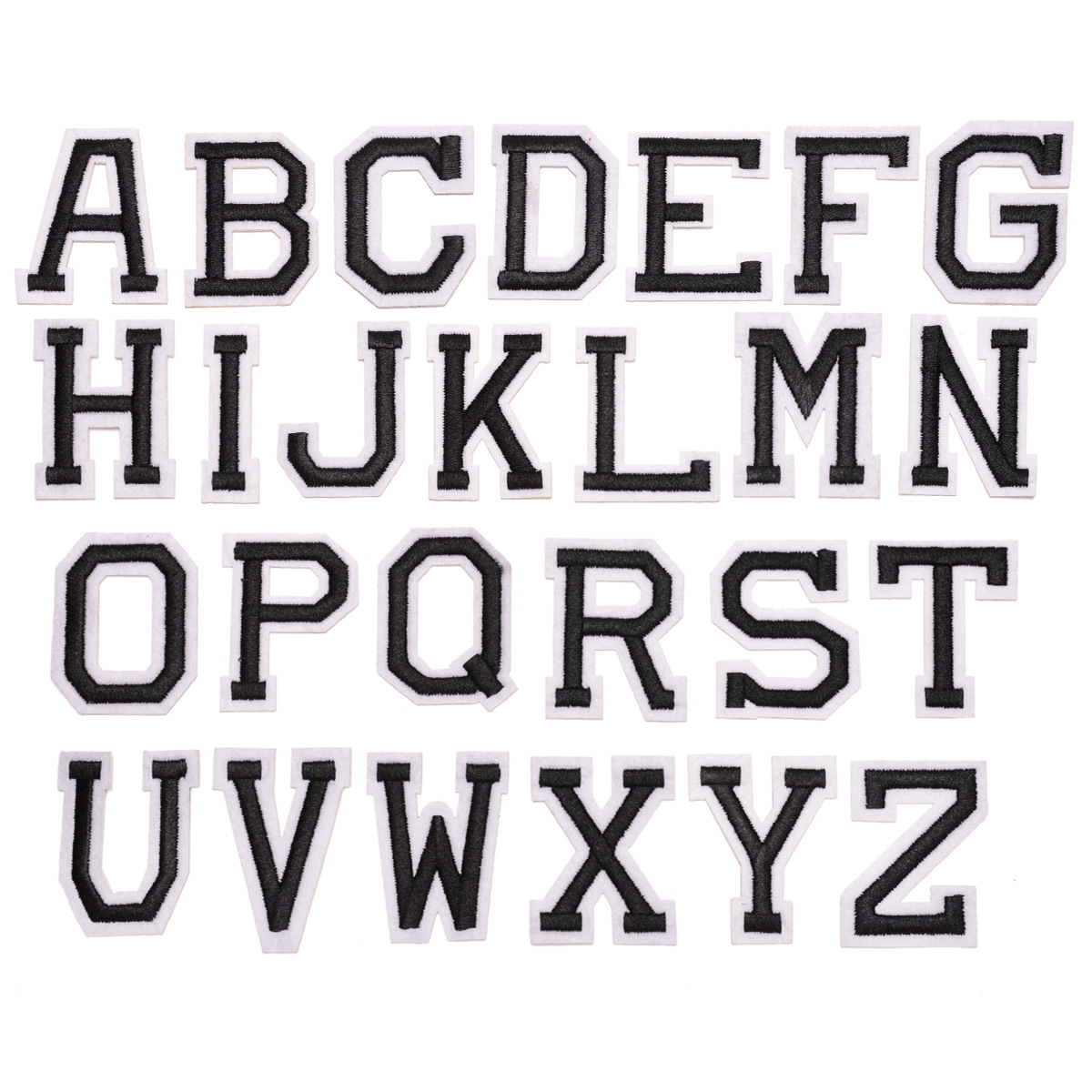 Embroidery cloth stickers 26 black threads on white background English letters adhesive-backed ironing patch School uniform number Pinyin clothing accessories