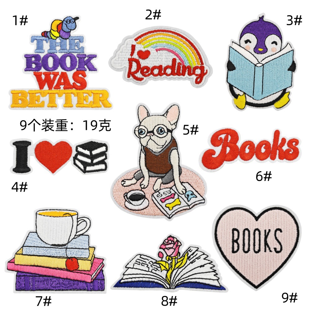 Reading Cloth Sticker Notebook Bookworm Patch Cartoon Animal Badge Book English Word Decoration Graffiti