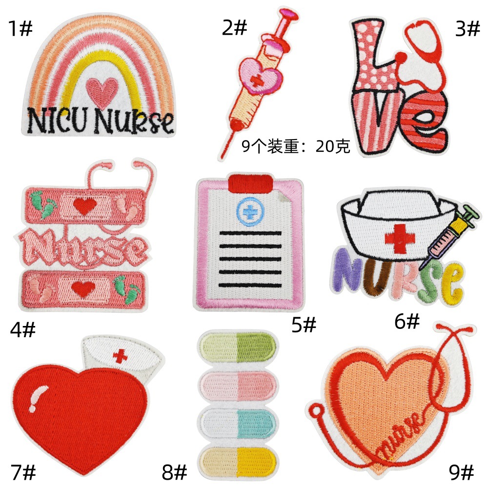Pink Nurse cloth sticker cartoon love sticker stethoscope patch sticker sticker