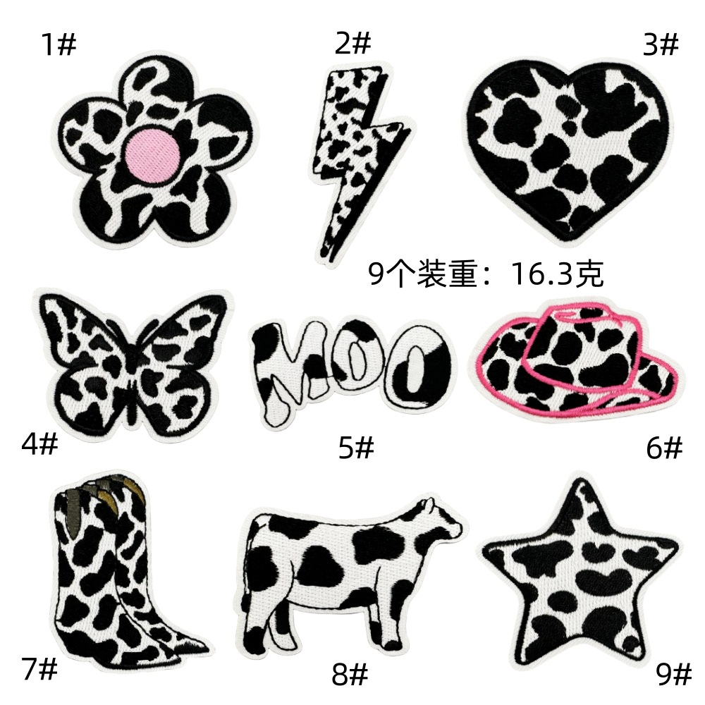 clothing accessories cloth sticker cow cartoon black and white cute lightning love patch decal