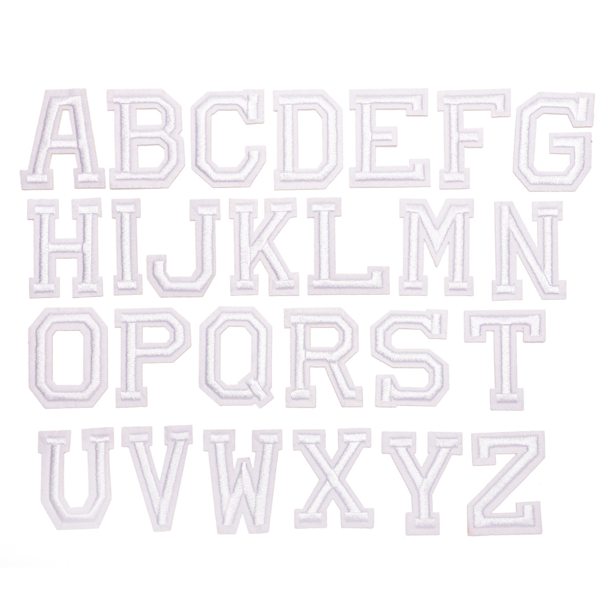 Embroidery cloth stickers 26 white characters on white background English letters adhesive backing ironing patch School uniform number Pinyin clothing accessories