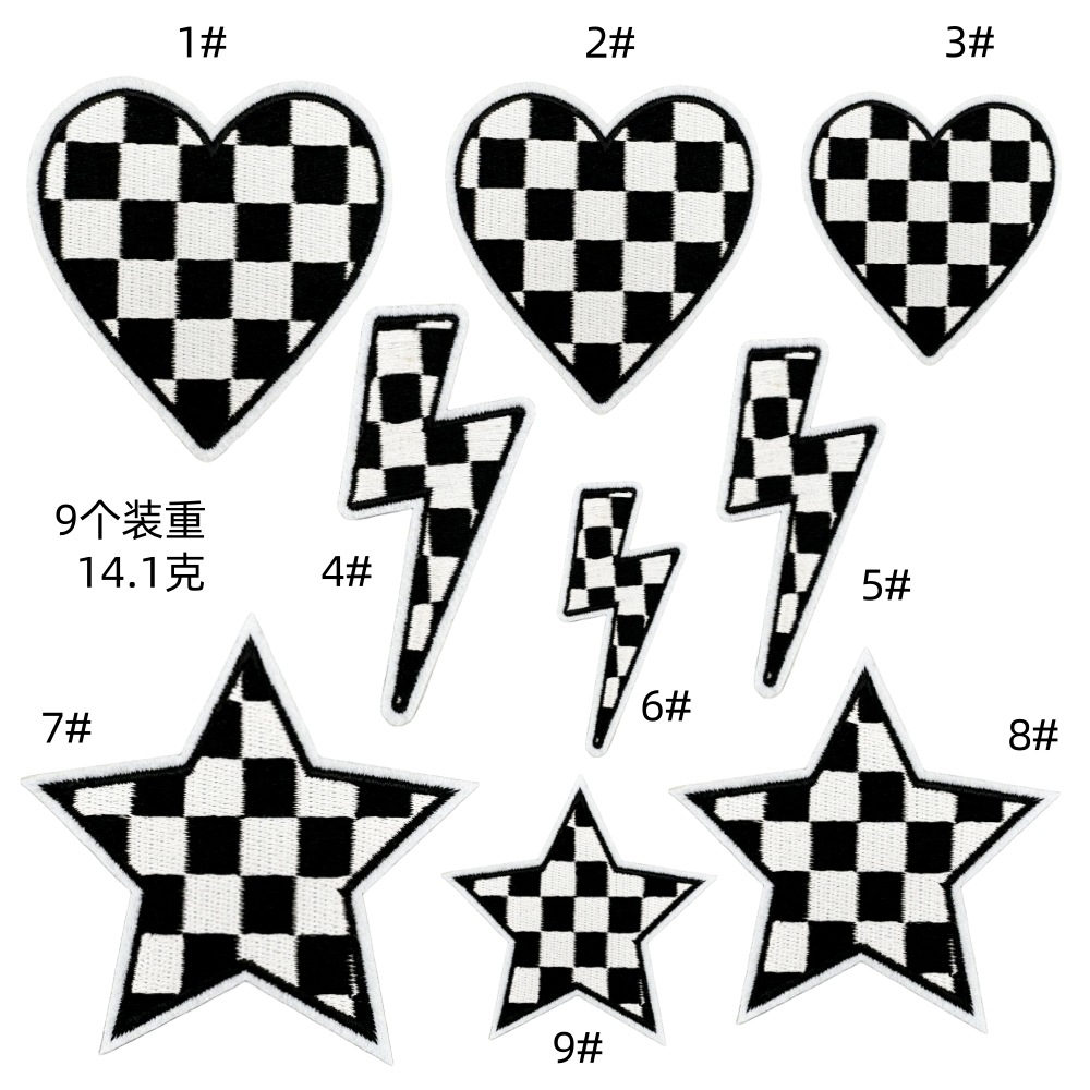 Black and white plaid cloth sticker discount pentagram lightning love patch model