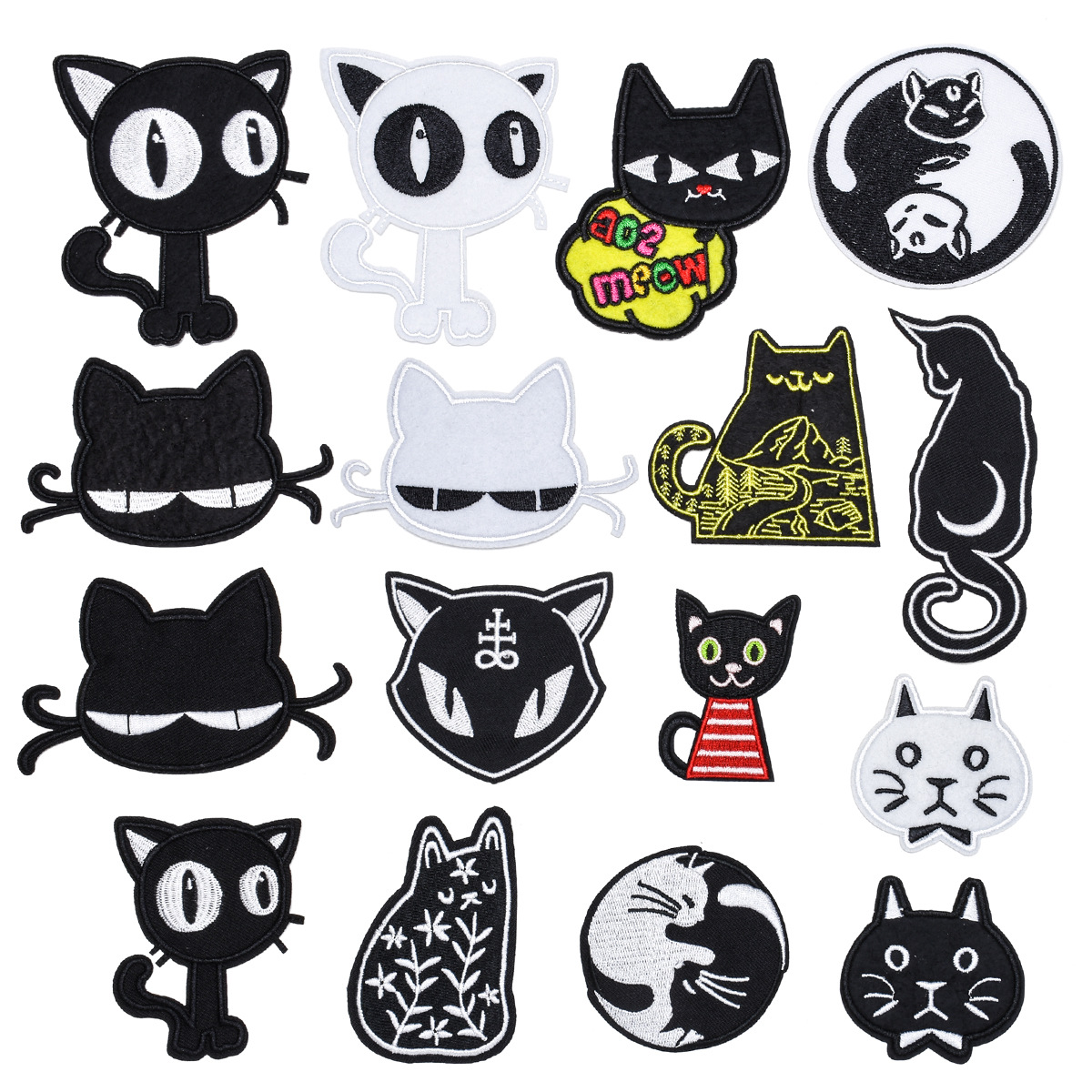 Embroidery Black and White Cat Series Cloth Sticker Badge Sticker Hot Selling Cartoon Patch