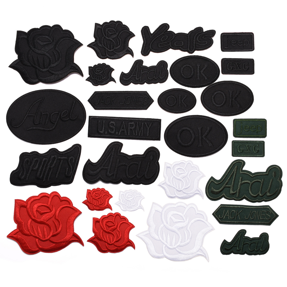 Black embroidered cloth sticker men's clothes patch sticker sports pants sticker men's English letters ironing simple adhesive sticker