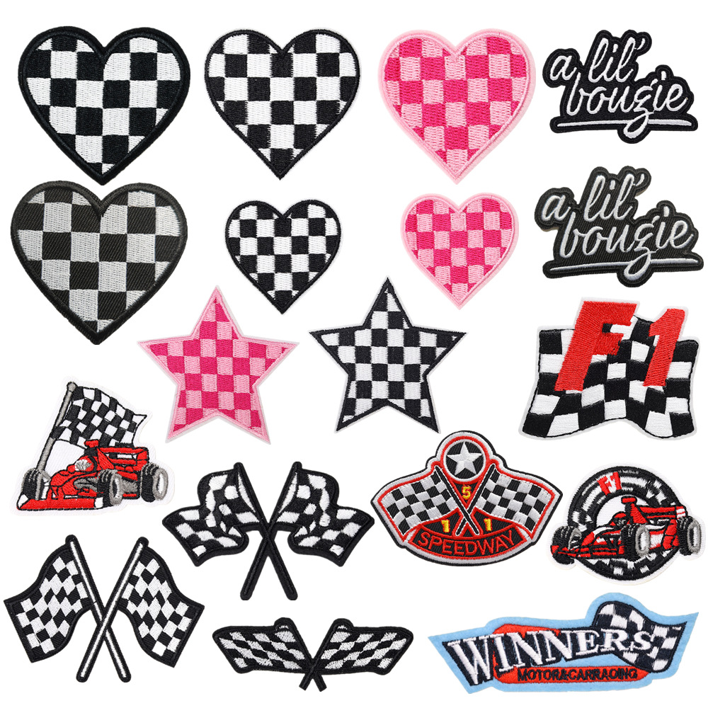 embroidery black and white grid flag explosion sticker sticker bag decorative sticker clothing shoes and hats hole sticker