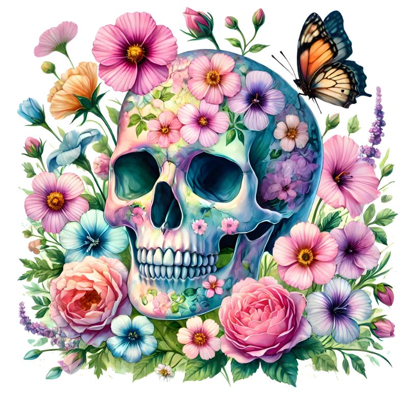 Heat transfers Iron on stickers  Skull Skeleton 46 for Tshirts Iron on Decal Patches Stickers Clothes Hat Pillows DIY Crafts