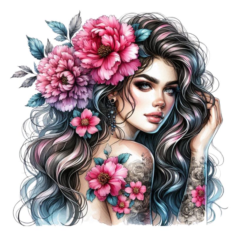 Heat transfers Iron on stickers  Tattoo girl 72 for Tshirts Iron on Decal Patches Stickers Clothes Hat Pillows DIY Crafts