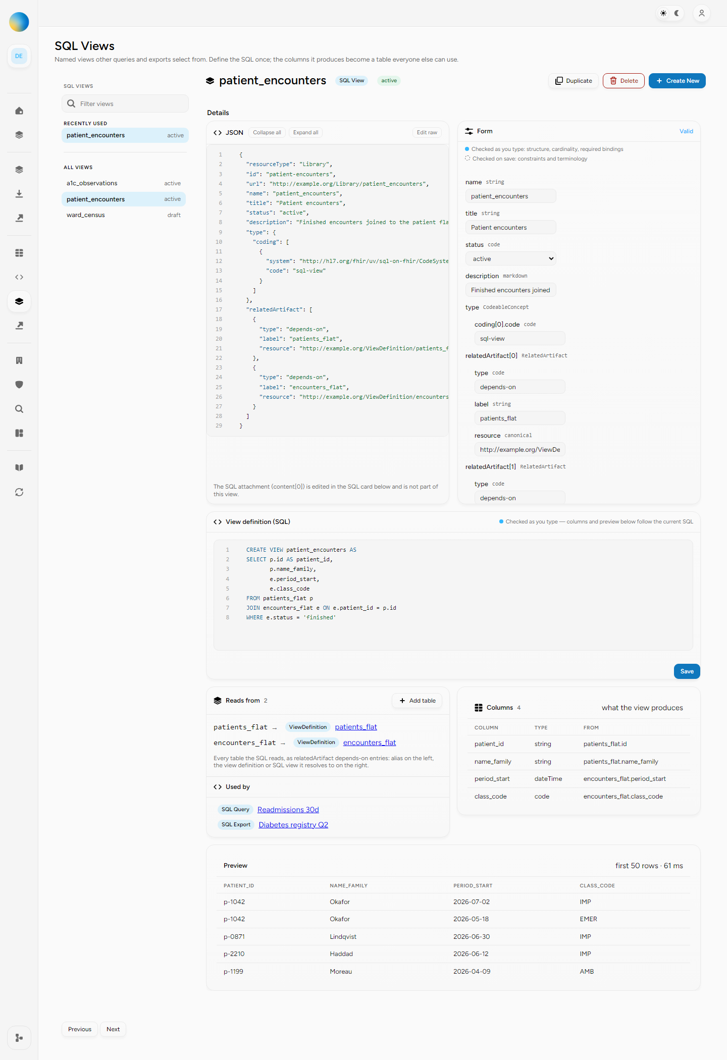 SQL View — approved layout