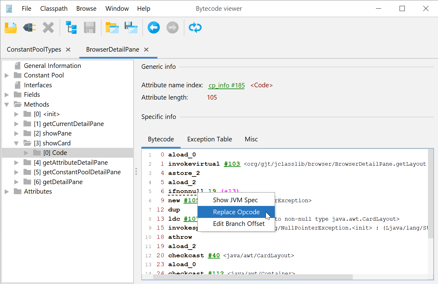 Editing bytecode instructions