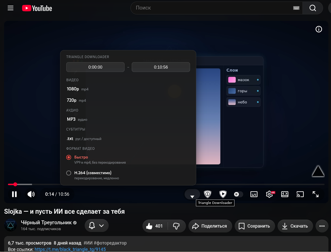 Скриншот меню Triangle Downloader