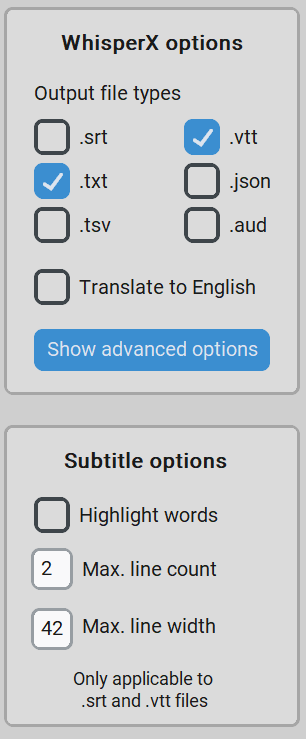 Subtitle options