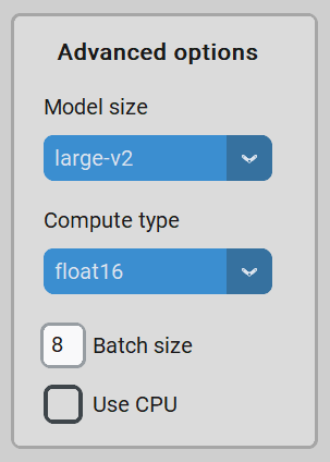 WhisperX advanced options