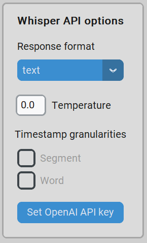 Whisper API options