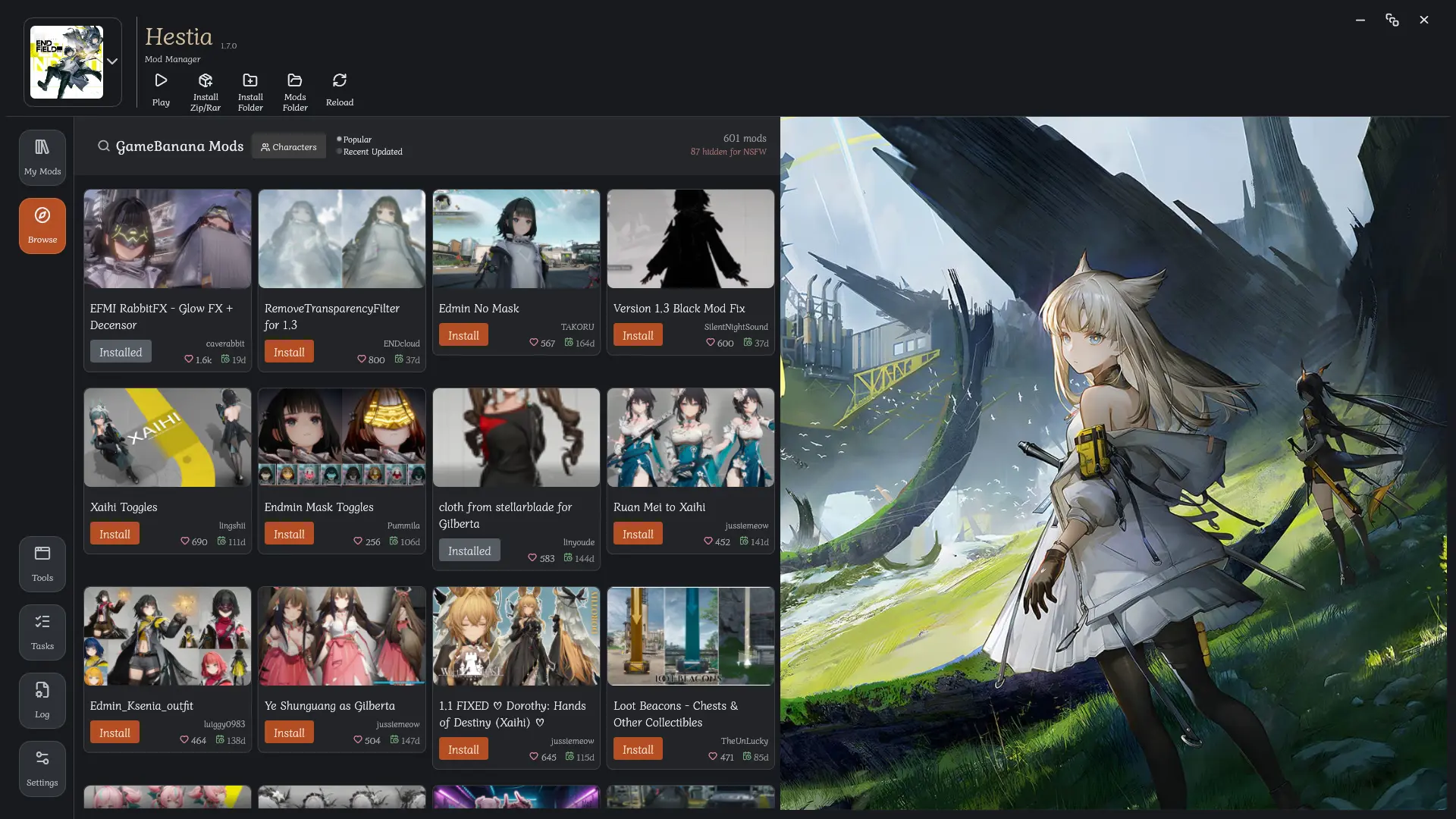 Browsing GameBanana inside Hestia