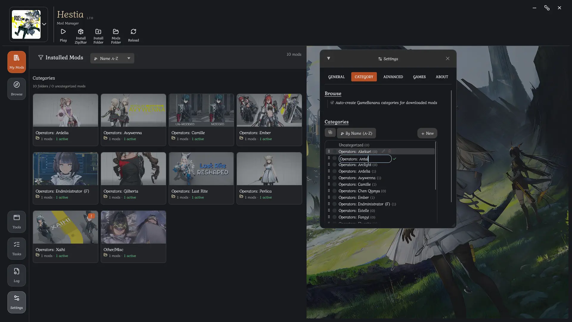 Managing categories in Hestia