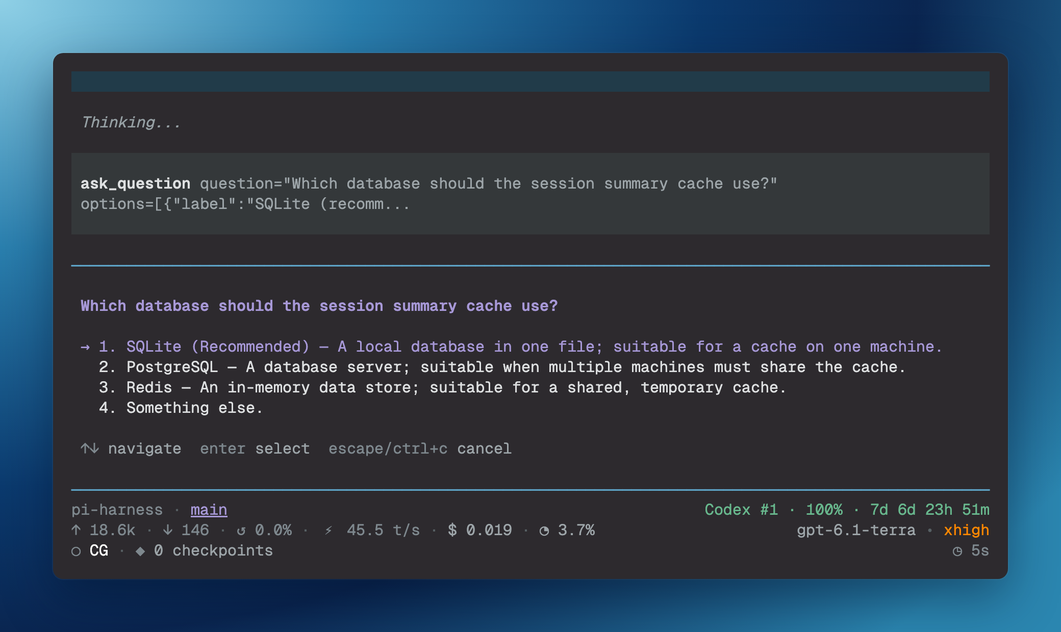 Pi asking the user to choose a database