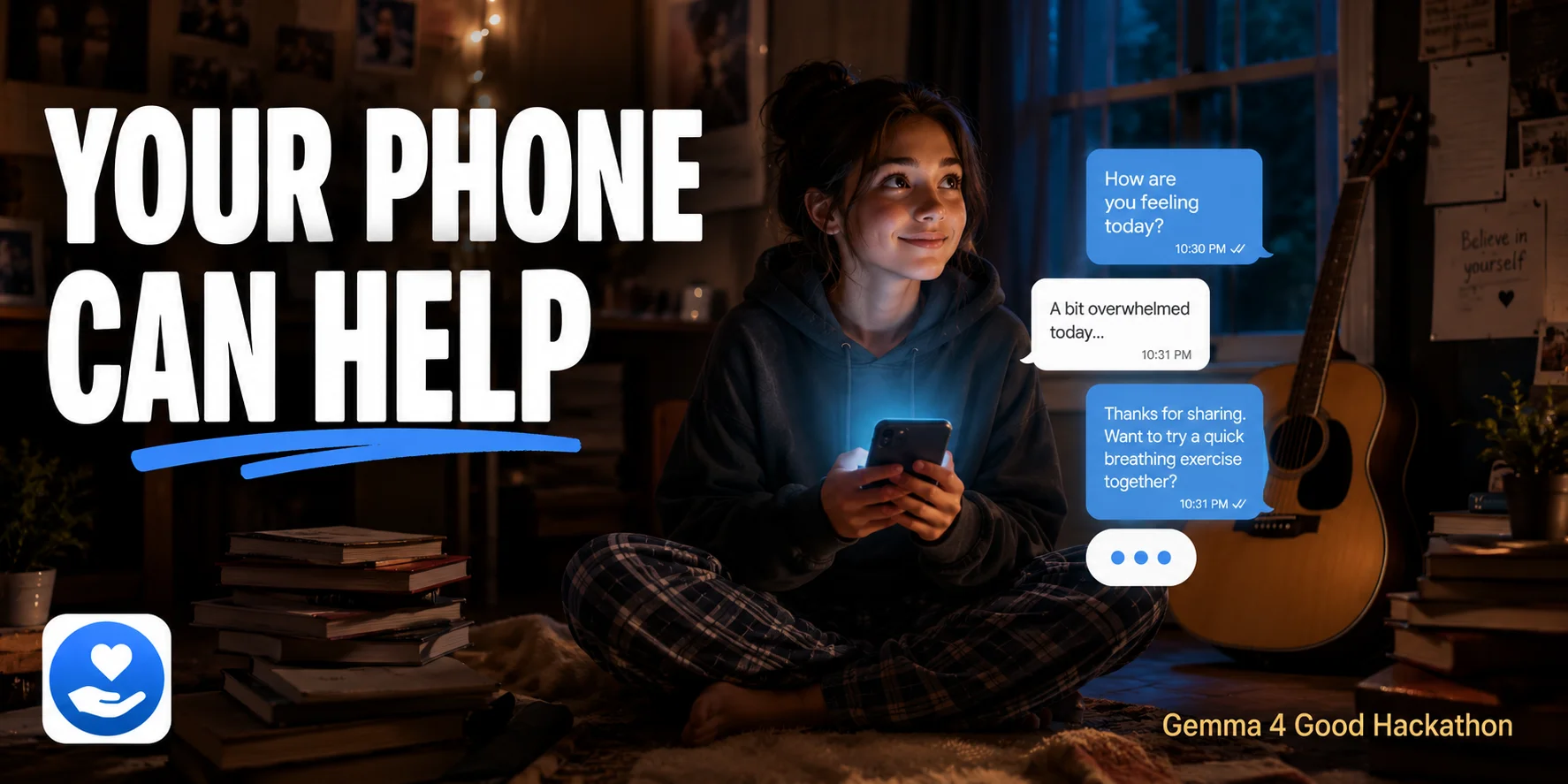 Illustration of a person feeling calm and supported after using the Solace mental health companion app