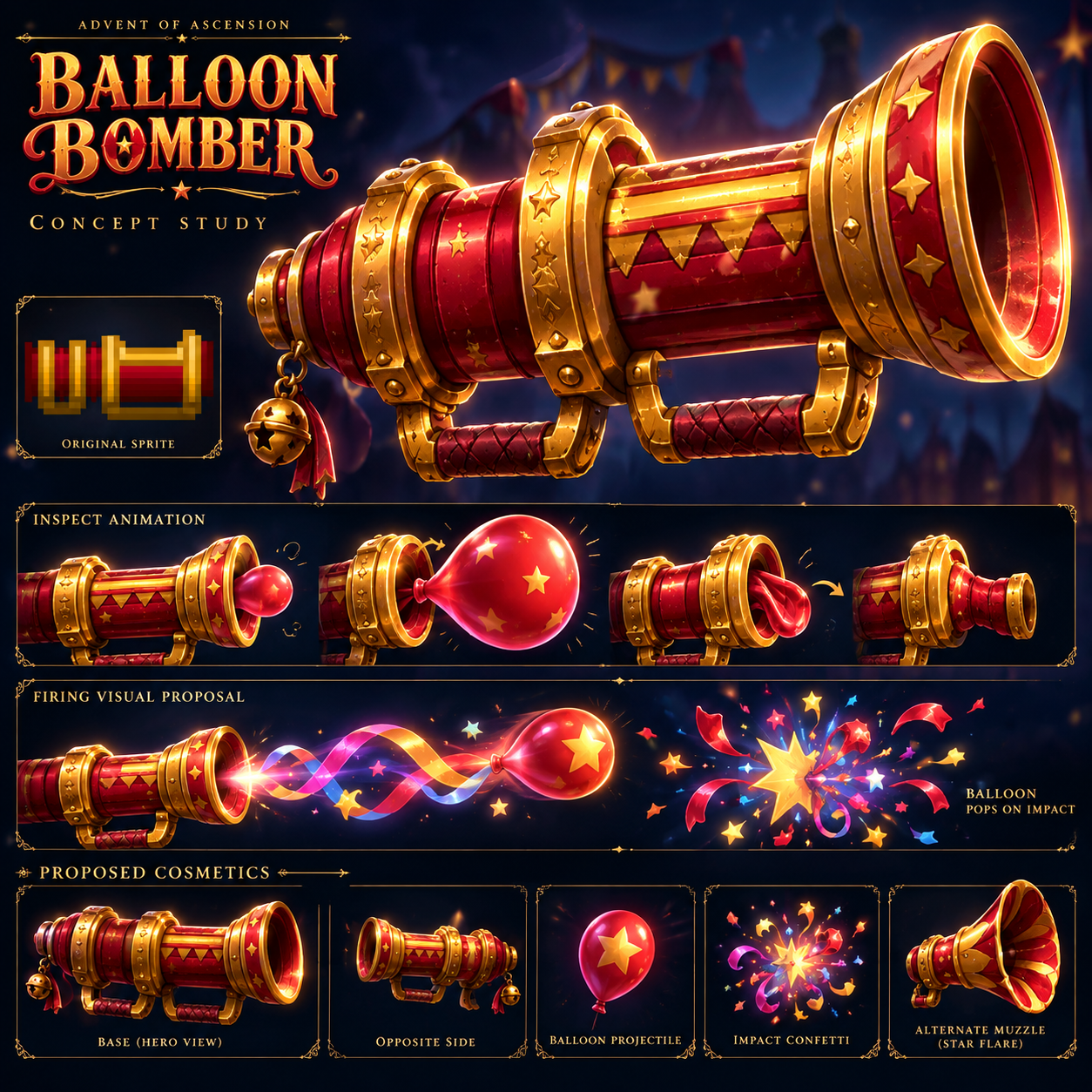 Balloon Bomber premium concept, proposed inspection sequence and cosmetic effects