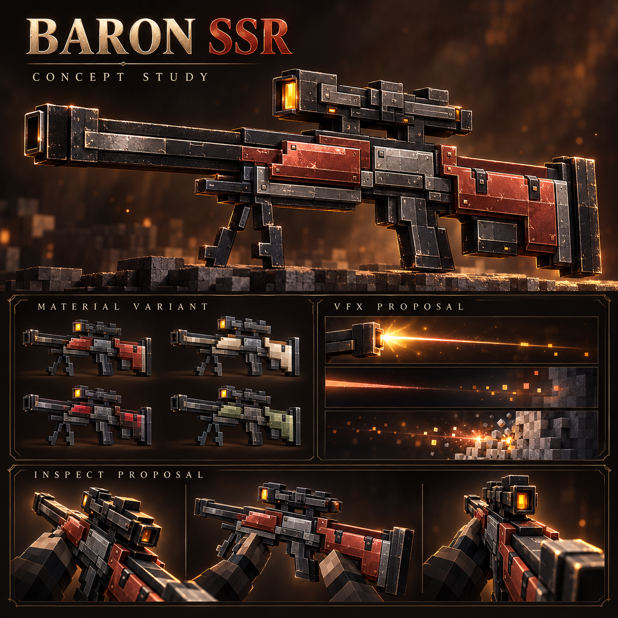 Baron SSR red-brown hero, material variants, cosmetic effect proposals and inspection storyboard