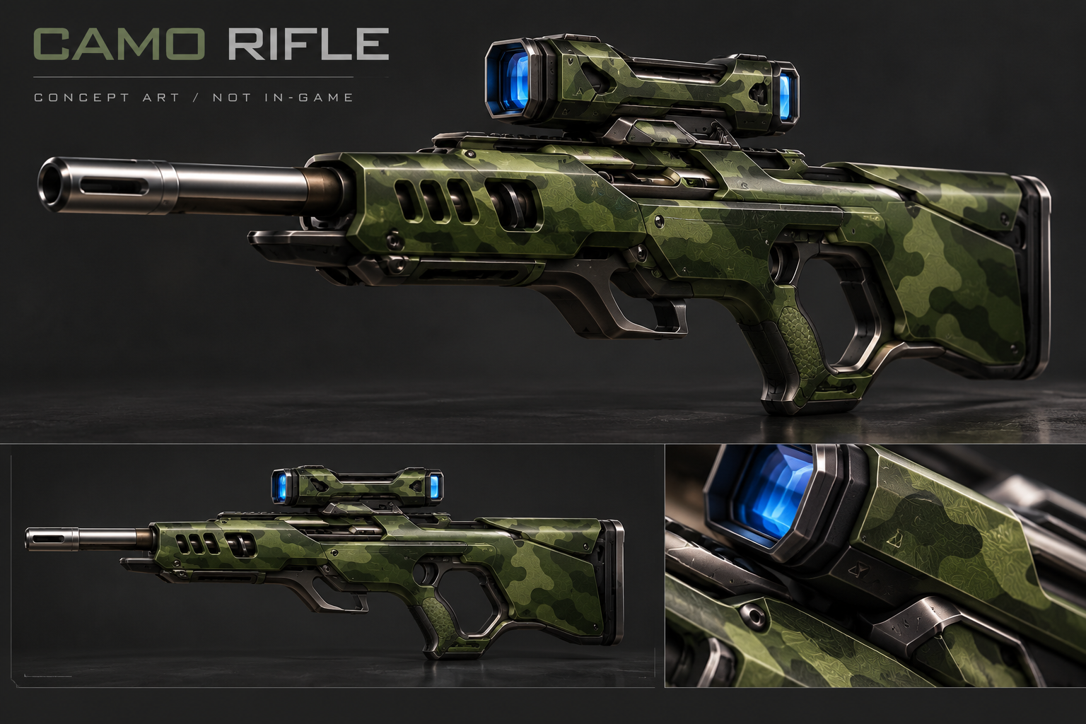 Camo Rifle sculpted sci-fi concept, not an in-game screenshot