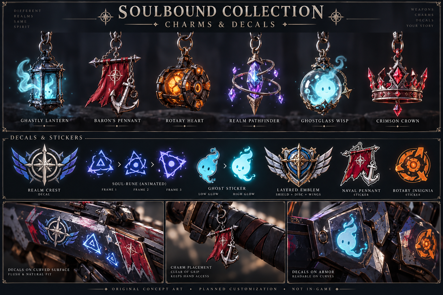 Original charm and decal concepts