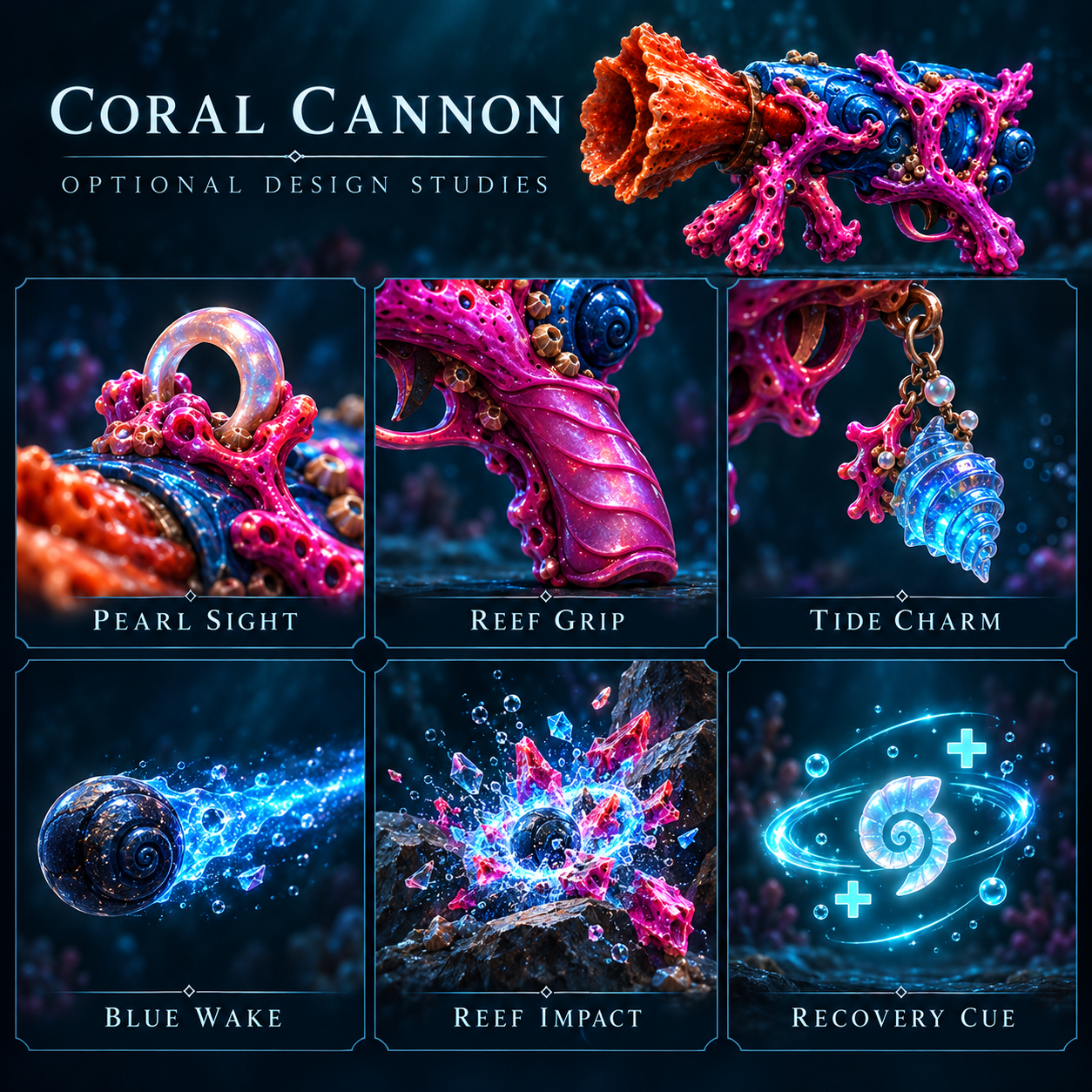 Optional Coral Cannon sights, grip, charm and cosmetic feedback