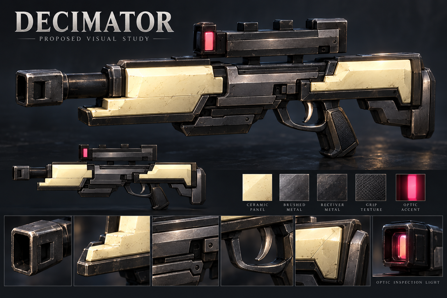 Decimator cream-ceramic and gray-metal concept